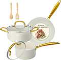 Pots and Pans Set Non Stick, 7 Piece White Granite Induction Cookware Set by MMELENTA