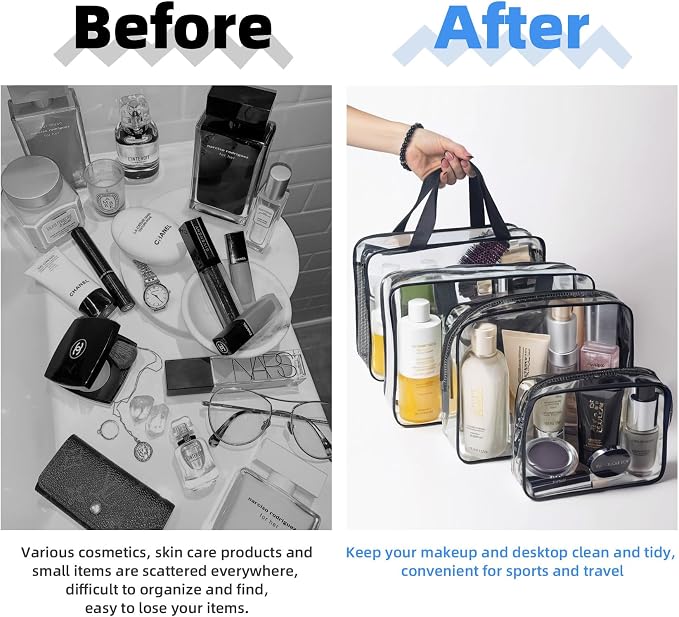 ABSOFINE Clear Toiletry Bag for Travel Size Toiletries, 4 Pack Large Waterproof - Image 8