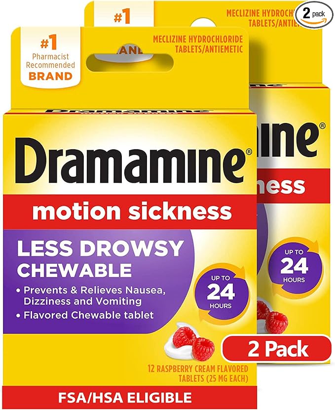 Dramamine Chewable Less Drowsy, Motion Sickness Relief, Raspberry Cream Flavor by Dramamine