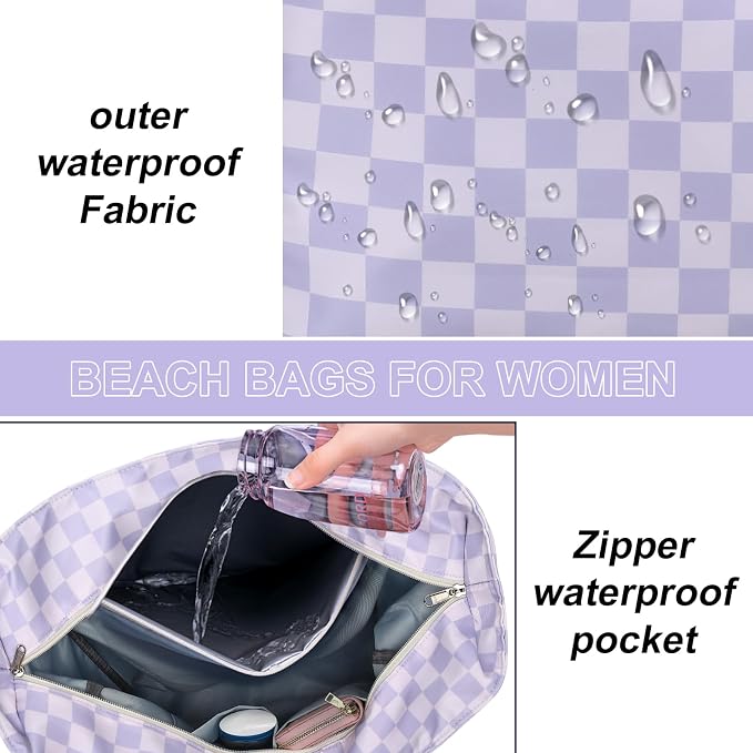 LEDAOU Large Beach Tote Bag Women Waterproof Sandproof Zipper Beach Tote Bag - Image 6