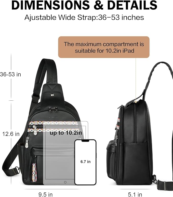FADEON Large Sling Bag for Women, Leather Crossbody Purse Designer Anti Theft - Image 4