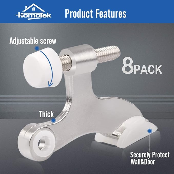 HOMOTEK 8 Pack Hinge Pin Satin Nickel Door Stopper, Adjustable Deluxe Heavy - Image 2