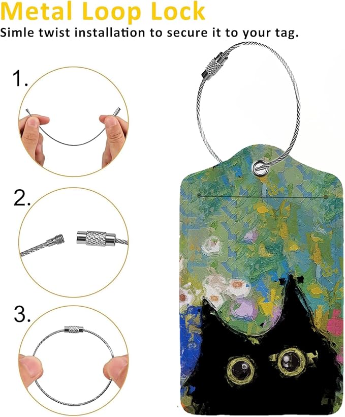 Oil Painting Black Cat 2 Pcs Luggage Tags, Privacy Cover ID Label - Image 3
