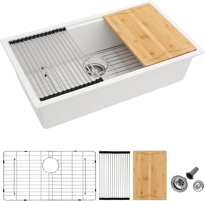 Dcolora 32-Inch Granite Composite White Kitchen Sink, Single Bowl Undermount by Dcolora