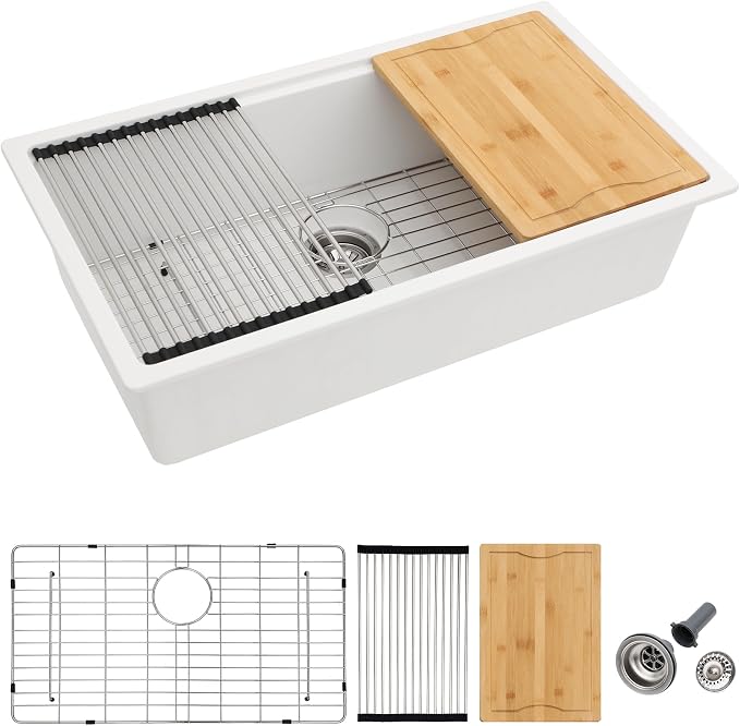 Dcolora 30 Inch White Kitchen Sink Granite Composite Workstation Undermount by Dcolora