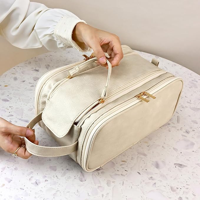 Travel Toiletry Bag for Women PU Triple-layer Double Zipper Toiletry Bags - Image 9
