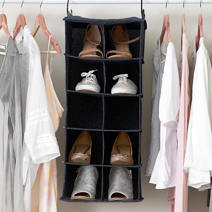 Household Essentials Hanging Cotton Blend and Plastic Closet Shoe Organizer - Image 5