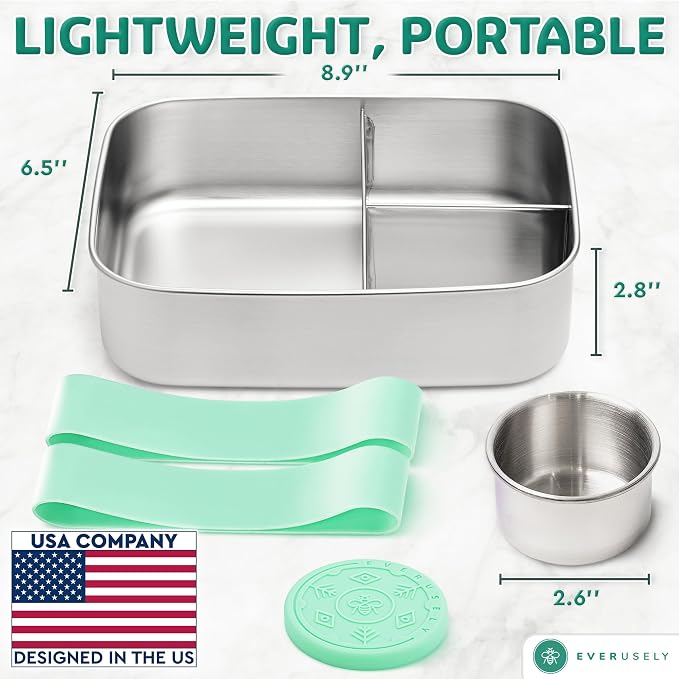 Everusely - Bento Box - Green, 60oz / 1.8 L - Stainless Steel Lunch Box - 3 - Image 2