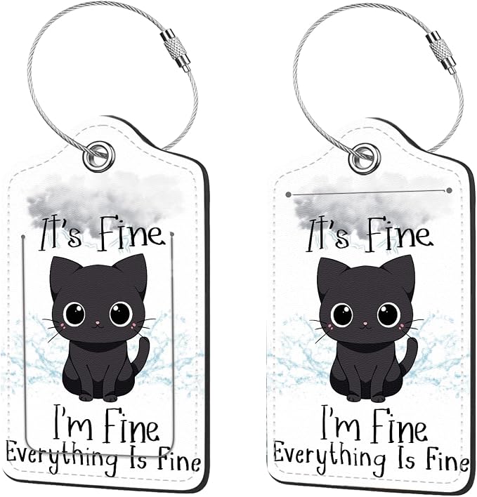 2 Pcs Luggage Tags for Suitcase, Cute Unique PU Leather Travel Bag Tag by Anikathy