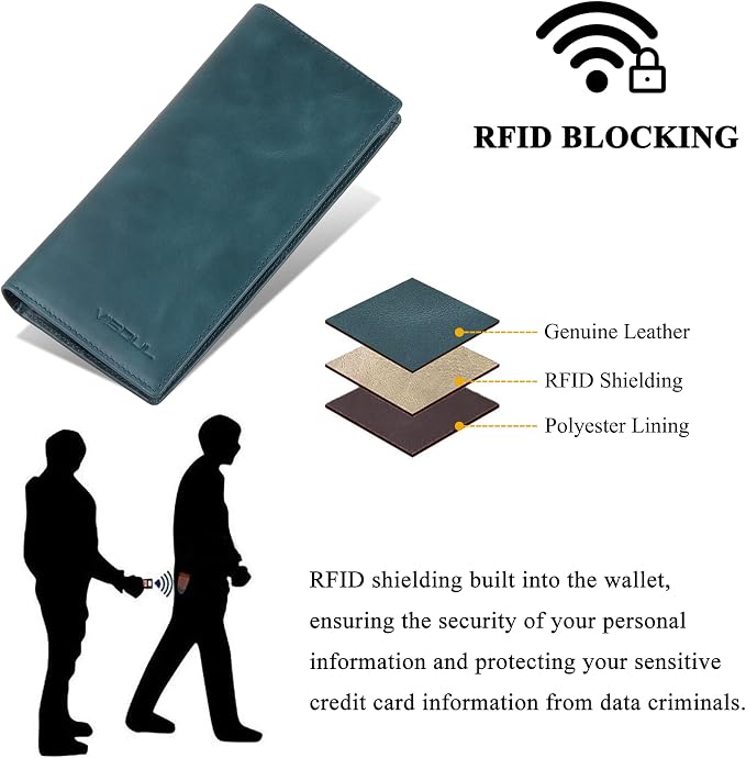 VISOUL Mens Checkbook Leather Wallets Long Bifold Wallets - Image 4