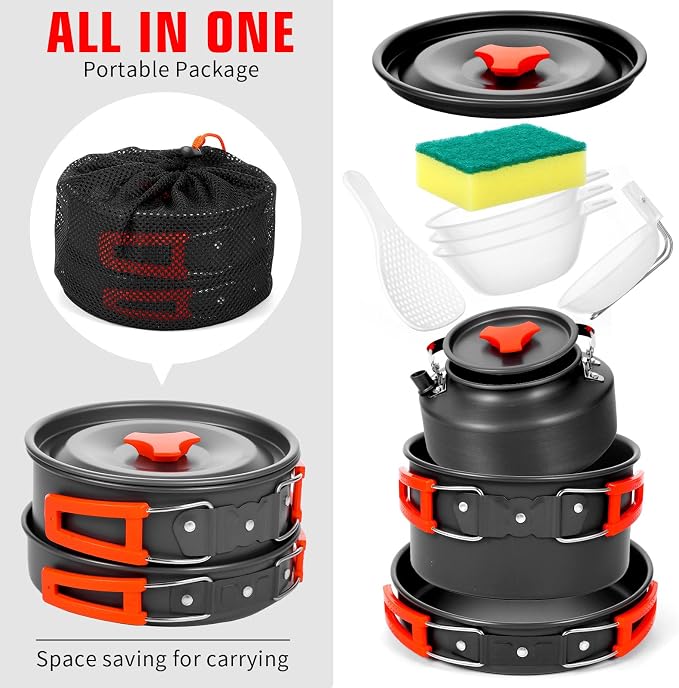 8pcs Camping Cookware Camping Pots and Pans Set - Image 3