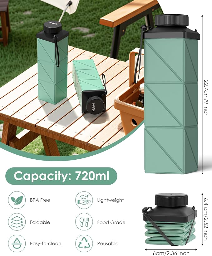 Collapsible Water Bottle, 2nd Generation Leakproof BPA-Free Travel 24.3oz - Image 3