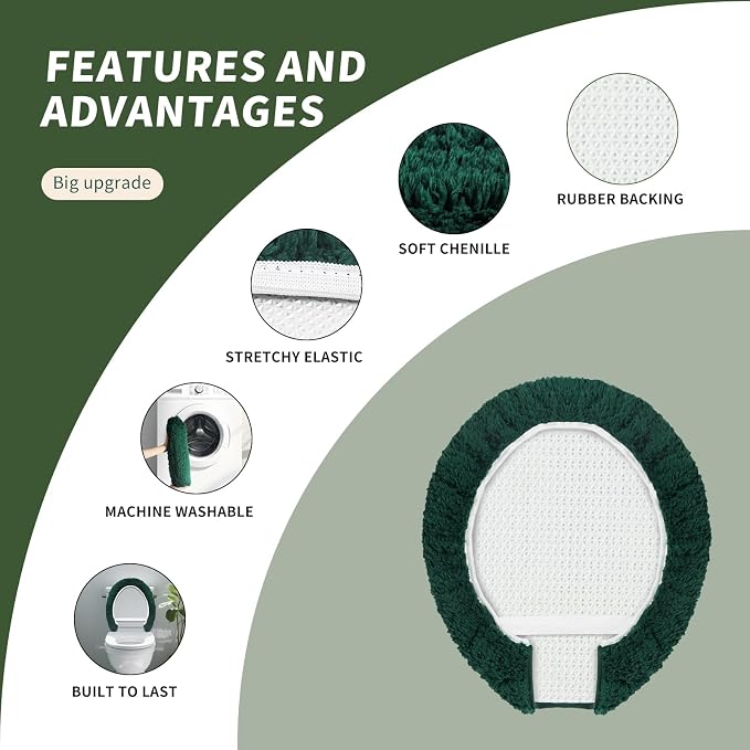 Microfiber Elongated Toilet Seat Cover 19.5"x 15" Machine Washable Solid Toilet - Image 4
