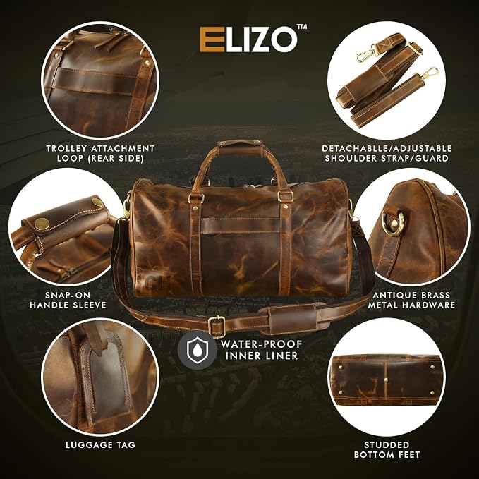 ELIZO Personalized Leather Duffle Bag - Image 5