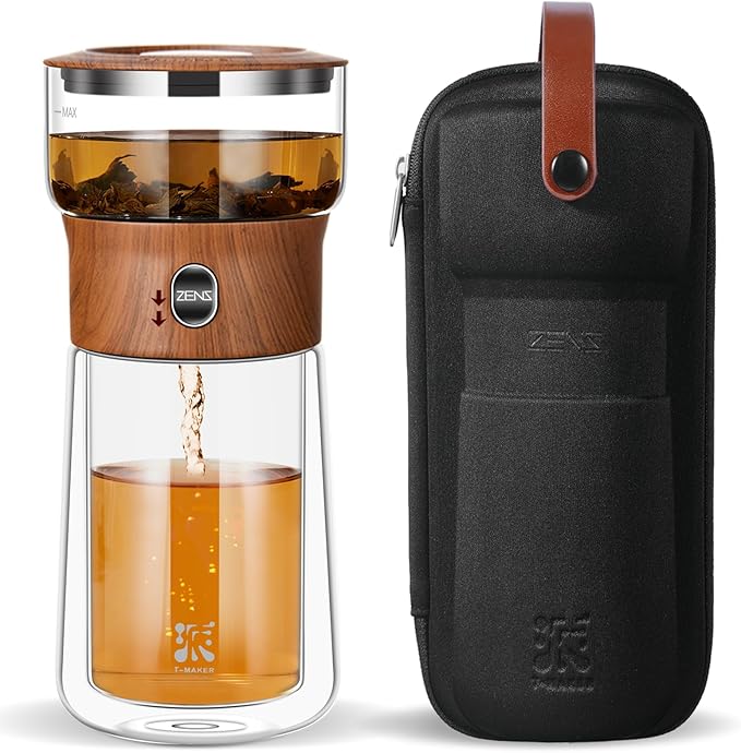 ZENS Modern Glass Infuser Teapot, One Touch Tea Maker by ZENSLIFESTYLE