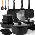 KIKCOIN Pots and Pans Set, 27 Pack Nonstick Cookware Set Detachable Handle by Kikcoin