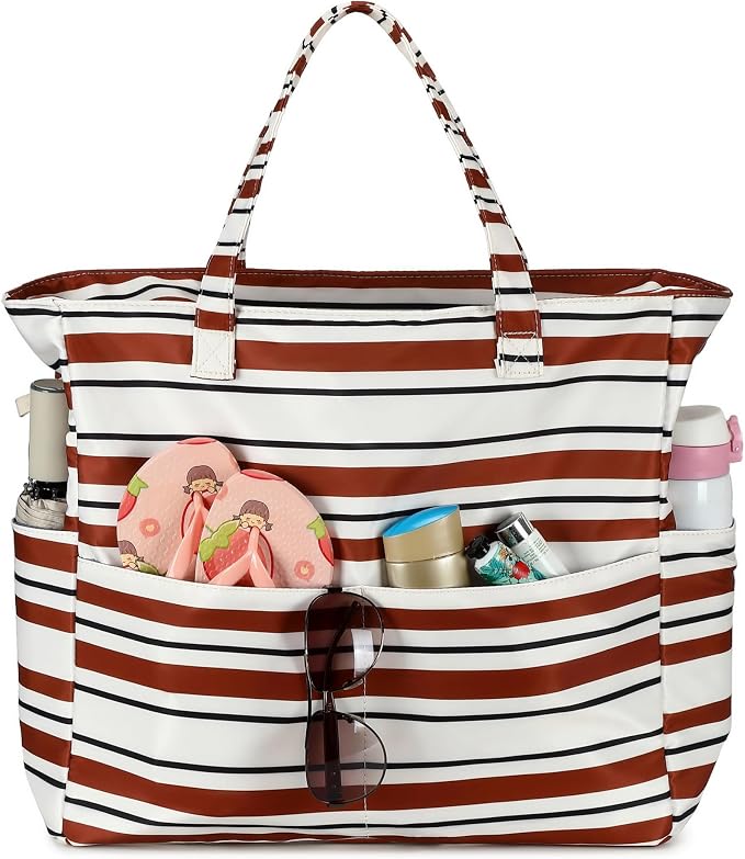 LEDAOU Large Beach Tote Bag Women Waterproof Sandproof Zipper Beach Tote Bag by LEDAOU