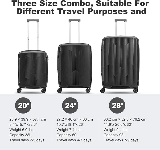 Nazhura Luggage Set, 3-Piece Hardside Suitcase Set, 20-inch Carry On, 28-inch - Image 2
