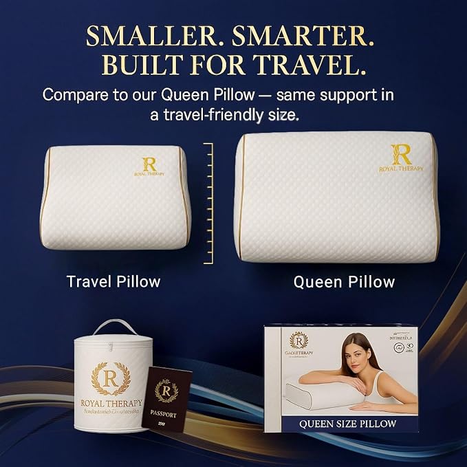 Royal Therapy Travel Memory Foam Pillow 2-Pack, Neck Pillow Bamboo Adjustable - Image 2