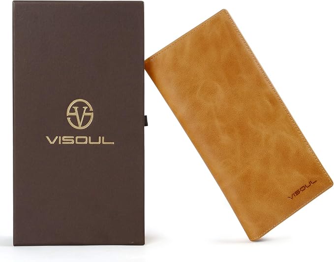 VISOUL Mens Leather Long Checkbook Bifold Wallets - Image 6