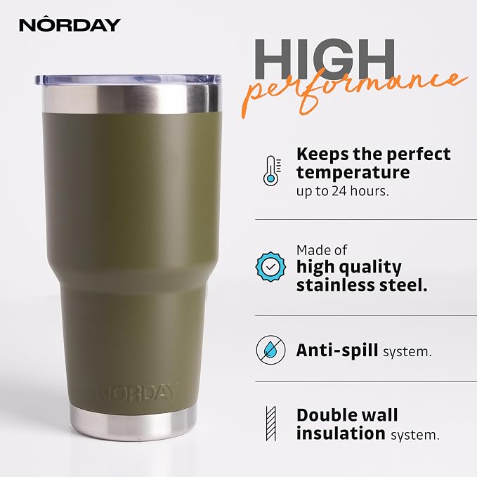 NORDAY | Tumbler with Lid - 30oz - Military Insulated Tumbler - Stainless Steel - Image 2