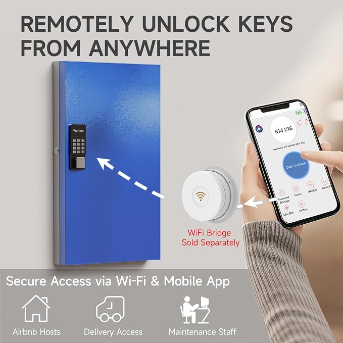 WeHere 96 Key Lock Box Wall Mount, APP Bluetooth/Wi-Fi Remote/One Time Password - Image 5