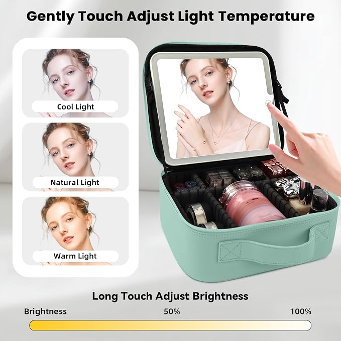 Travel Makeup Bag with LED Mirror and Light Makeup Travel Bag Organizer - Image 2