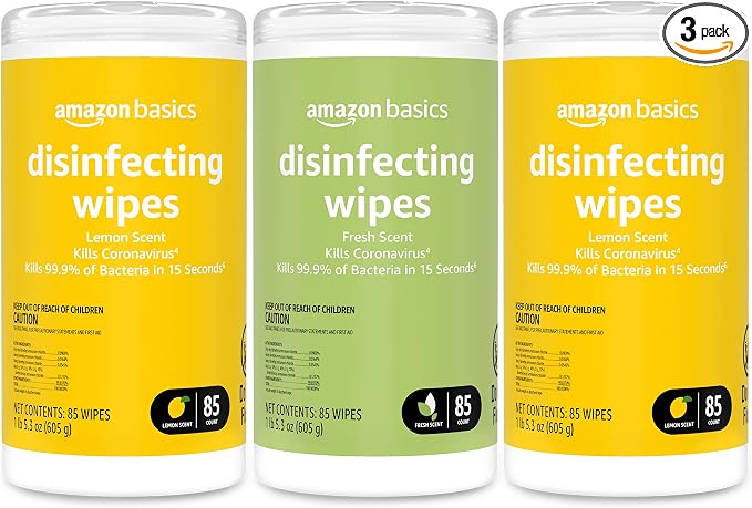 Amazon Basics Disinfecting Wipes, Lemon & Fresh Scent, by AmazonBasics