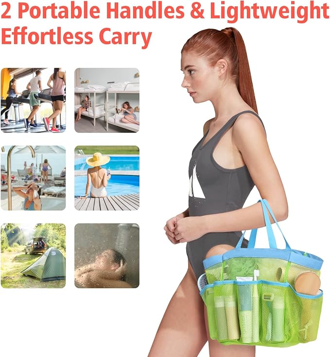 F-color Mesh Shower Caddy Portable, Upgrade Deeper 7 Pockets Shower Bag Basket - Image 4