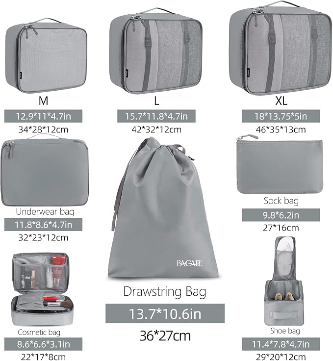 BAGAIL 8 Set Packing Cubes Luggage Packing Organizers - Image 2