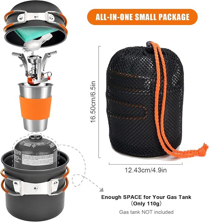 Odoland Camping Cookware Stove Carabiner Canister Stand Tripod and Stainless - Image 2