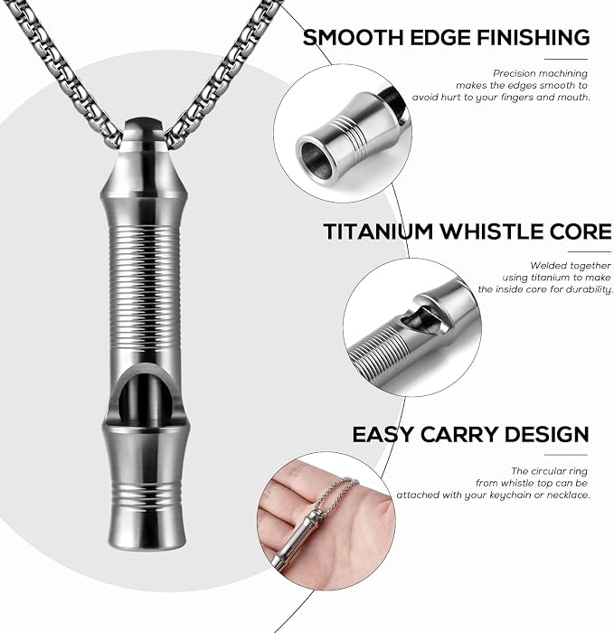 TISUR Titanium Emergency Whistle, EDC Safety Whistles Necklace Loud up to 120db - Image 3