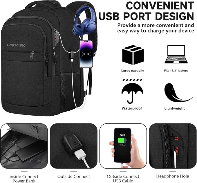 Travel Backpack, Large Carry on Backpack, 17 Inch Laptop Bag, Big Sturdy - Image 6