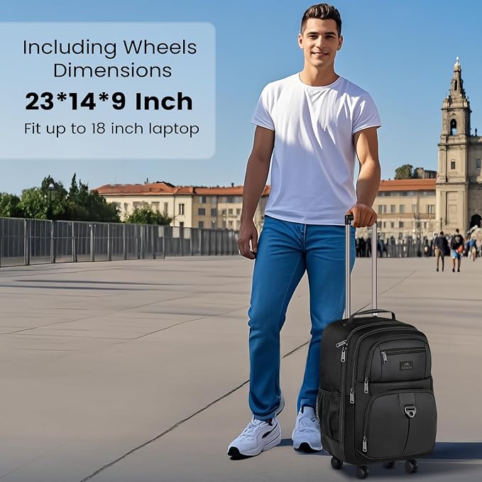 MATEIN Roller Backpack, 18 inch Large Travel Laptop Bag - Image 2