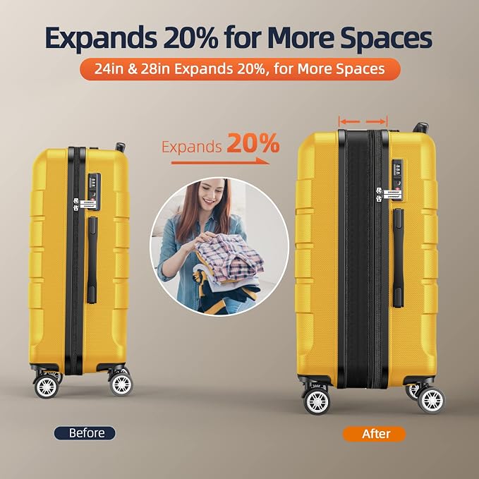 SHOWKOO Luggage Sets Expandable PC+ABS Durable Suitcase Sets Double Spinner - Image 5