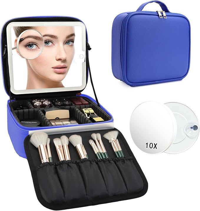 Travel Makeup Bag with LED Mirror and 10x magnifying glass with 3 Lighted - Image 9