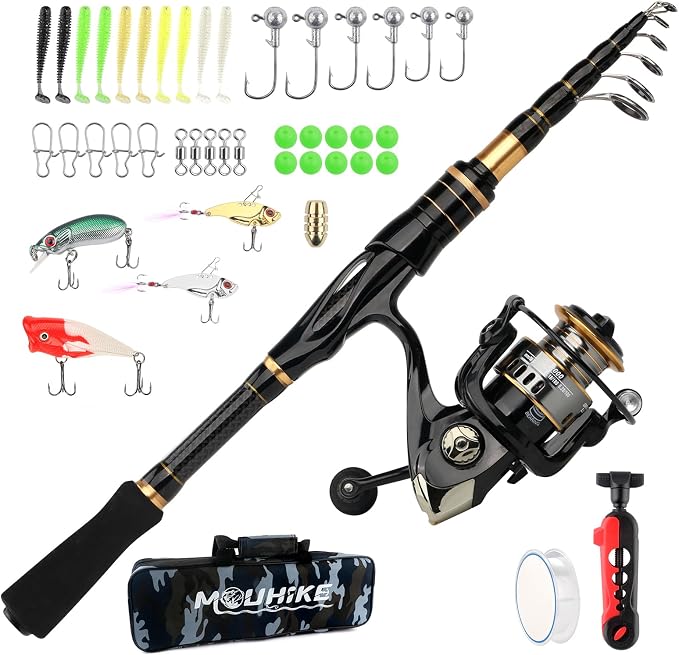 mouhike Carbon Fiber Telescopic Fishing Rod Reel Combo Lightweight Collapsible by mouhike
