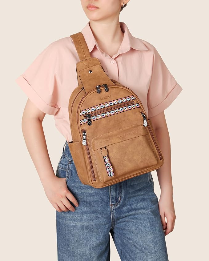 FADEON Large Sling Bag for Women, Leather Crossbody Purse Designer Anti Theft - Image 3