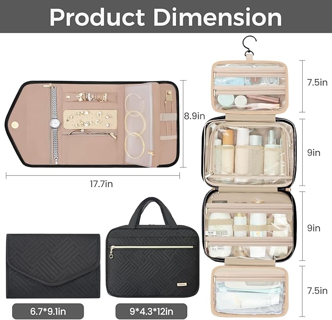 BAGAIL Hanging Toiletry Bag for Women Water-resistant Cosmetic Bag Large - Image 2