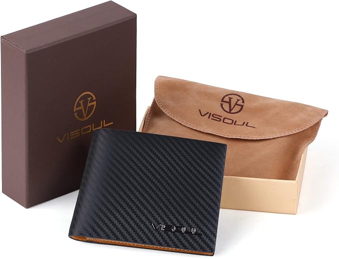 VISOUL Mens Carbon Fiber Leather Bifold Wallet - Image 6