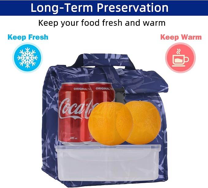 SUNNY BIRD Insulated Lunch Bag Rolltop Lunch Box Tote Bag - Image 2