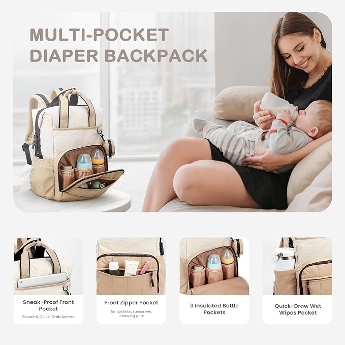 VONAL Diaper Bag Backpack, Lightweight Baby Diaper Bags, Travel Large Diaper Bag - Image 4