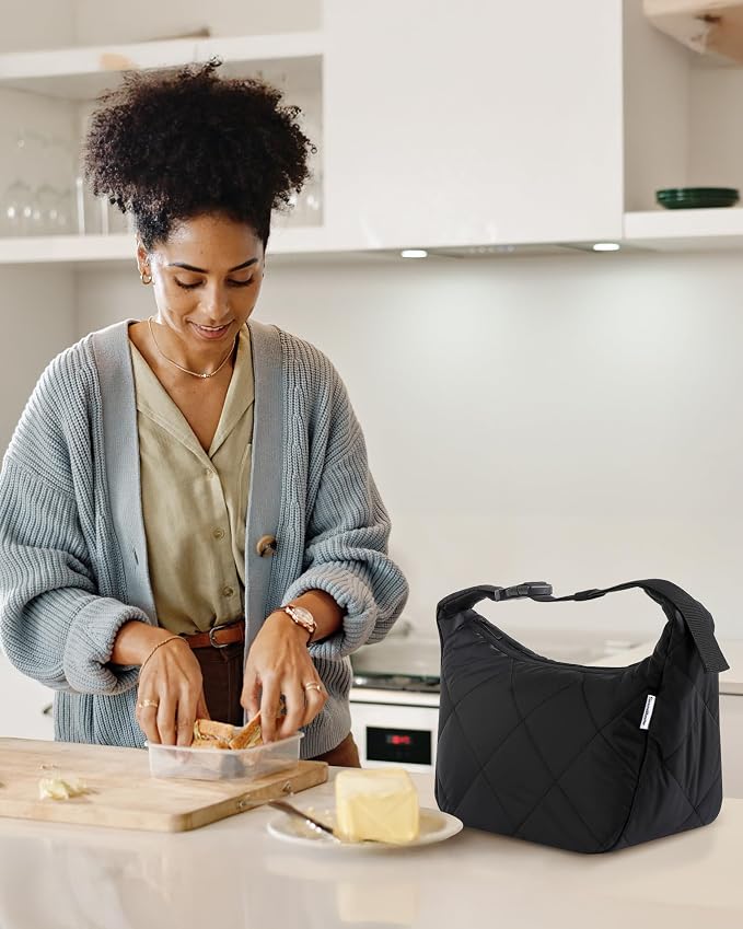Insulated Lunch Bag for Women, Quilted Reusable Lunch Box - Image 7