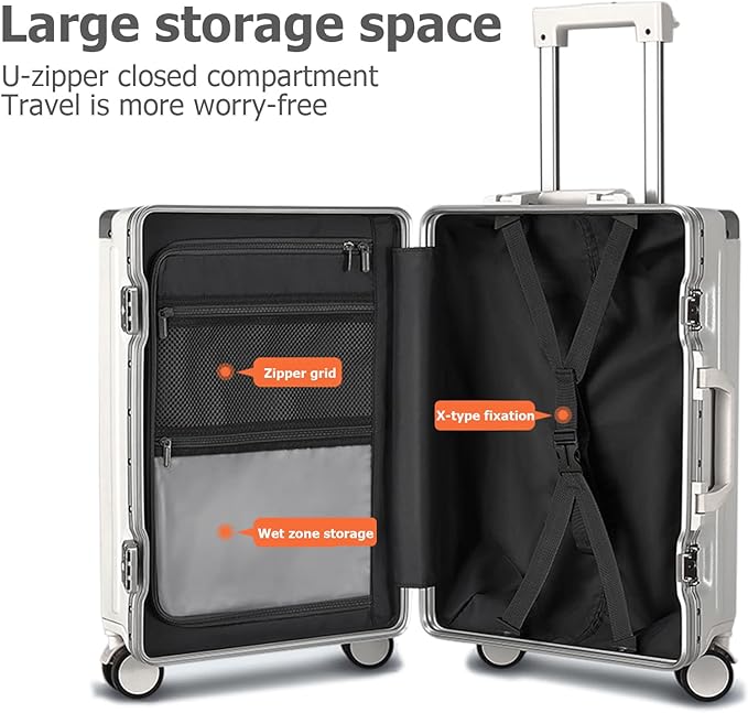 feilario 20in Aluminium Frame PC Hard Shell Spinner Wheels Luggage, Built-In - Image 5