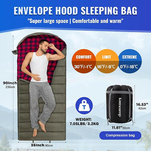 0 Degree Sleeping Bag Cotton Flannel Winter Cold Weather - Image 2