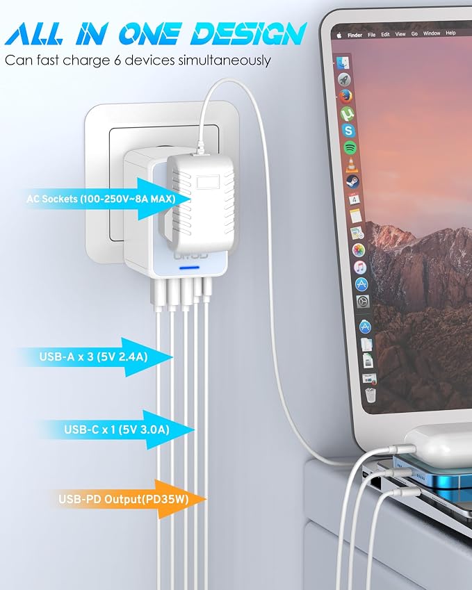 Universal Travel Adapter 35W PD Fast Charging Offers 3X2.4A USB-A Ports - Image 4