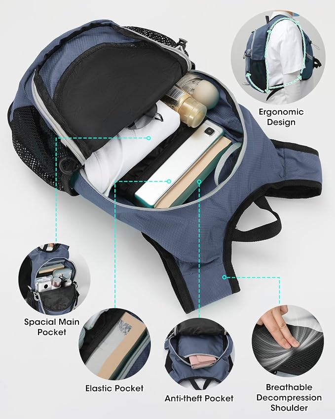 Small Hiking Backpack with Front Phone Holder, Packable Back pack with Chest - Image 7