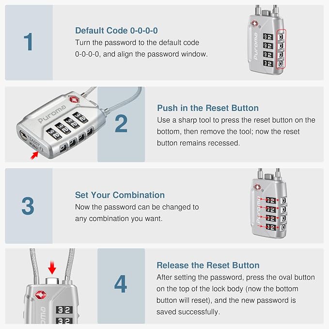 Puroma 2 Pack TSA Approved Luggage Lock, 4 Digit Combination Travel Locks - Image 6