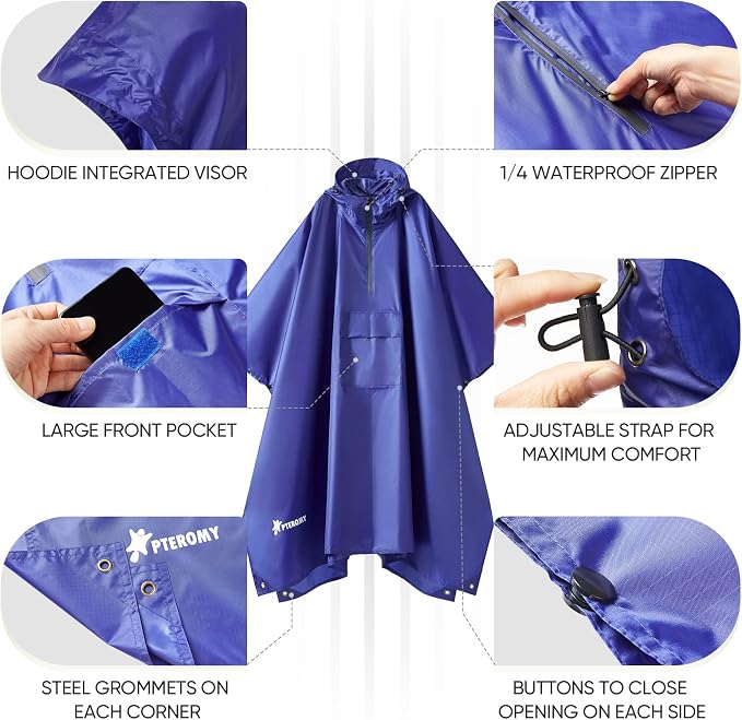 PTEROMY Hooded Rain Poncho for Adult - Image 6