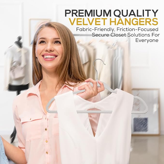 Premium Velvet Hangers 50 Pack Ultra Thin Non Slip Adult Felt Space Saving Suit - Image 5